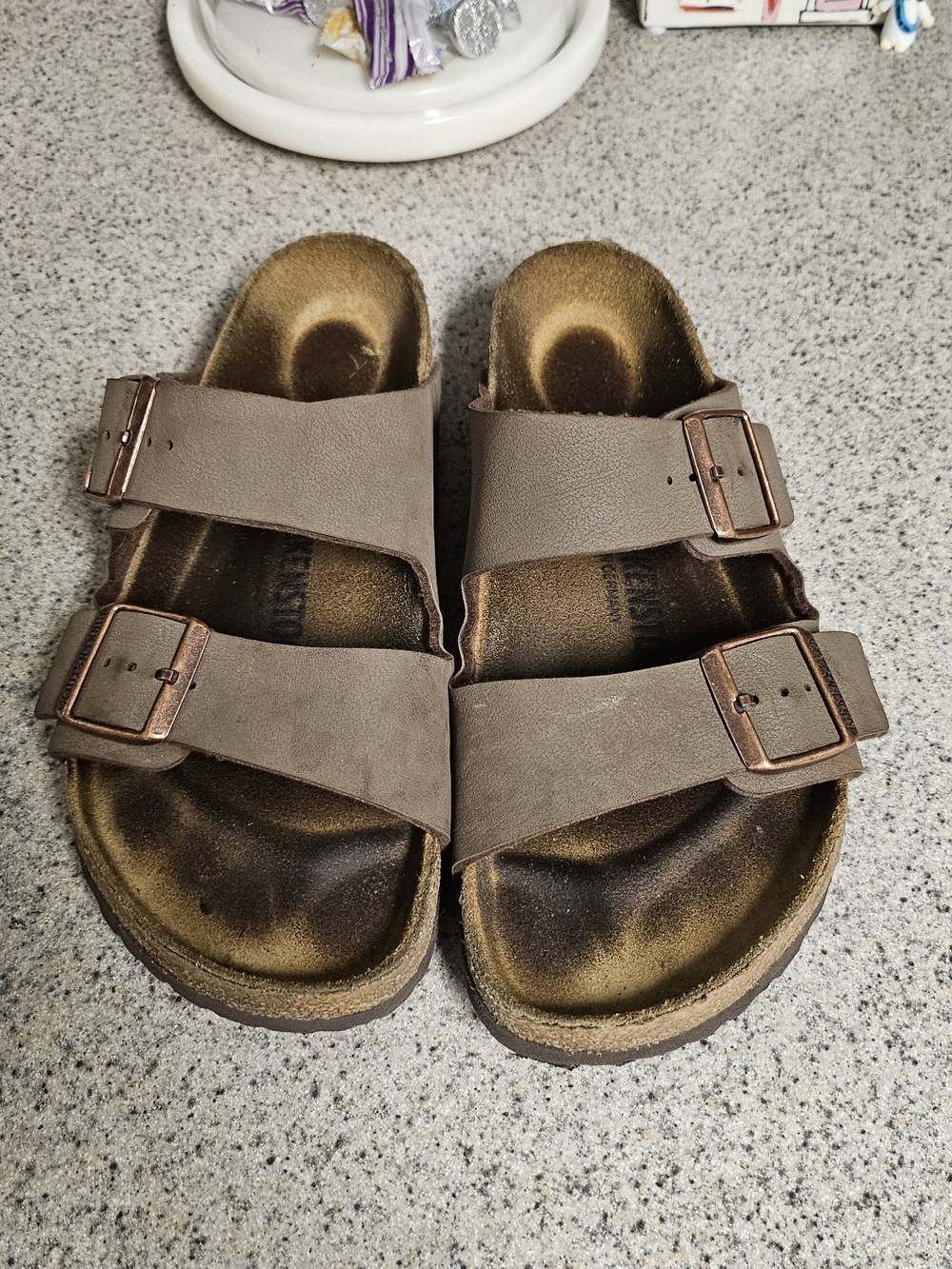 Birkenstock Taupe Double-Buckle Slide Sandals